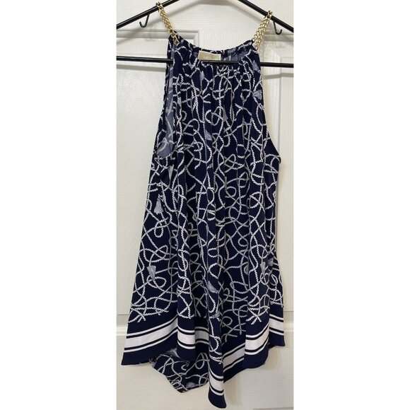 Michael Kors Womens Lg Nautical Sleeveless Gold Chain Halter Tank Top Blouse - Picture 2 of 14